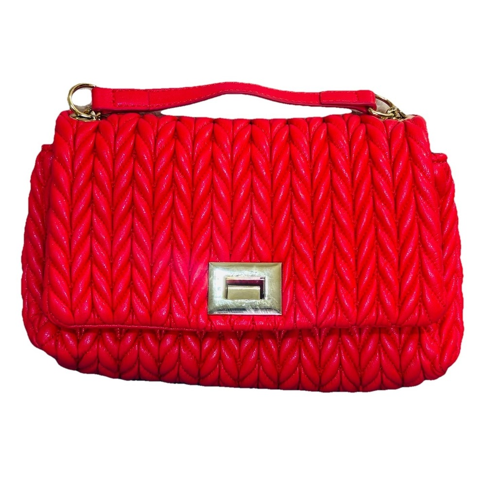 Red Ajae Braided Soft Purse Shoulder Bag Gold Chain INC International Concepts‎
